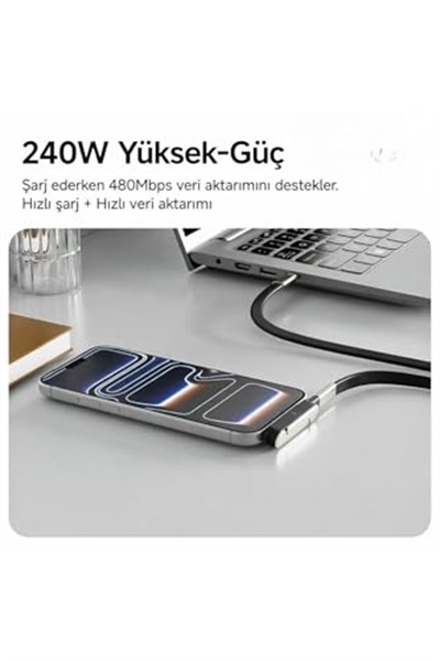 Katlanabilir Standlı Type-C to Type-C Adaptör Taşınabilir Mini Dock Şarj ve Veri Dönüştürücü Anahtarlık Tasarım 240W Hızlı Şarj Destekli