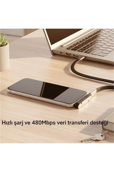 Katlanabilir Standlı Type-C to Type-C Adaptör Taşınabilir Mini Dock Şarj ve Veri Dönüştürücü Anahtarlık Tasarım 240W Hızlı Şarj Destekli