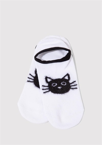 Kedi Baskılı Beyaz Babet Çorap 1911854-70094