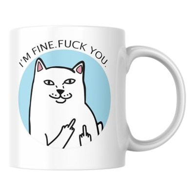 Kedi Baskılı İyiyim Ben Komik Kupa Bardak Hediyelik Çay Kahve Kupası Coffee Mug