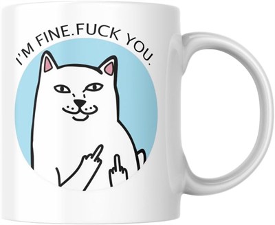 Kedi Baskılı İyiyim Ben Komik Kupa Bardak Hediyelik Çay Kahve Kupası Coffee Mug