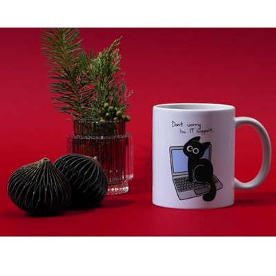 Kedi Baskılı Komik Kupa Bardak IT Support Hediyelik Çay Kahve Kupası Coffee Mug