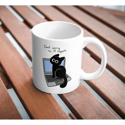 Kedi Baskılı Komik Kupa Bardak IT Support Hediyelik Çay Kahve Kupası Coffee Mug