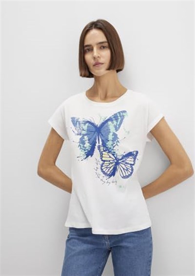 Kelebek Baskılı Beyaz Tişört Regular Fit/Normal Kesim 1612620-70057