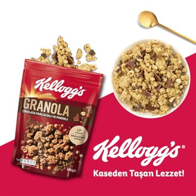 Kelloggs Çikolata Parçacıklı&Fındıklı Granola 340 Gr x 3 Adet,%44 Yulaf içerir,Lif Kaynağı