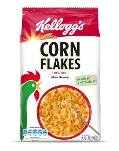 Kelloggs Corn Flakes Çıtır Altın Renginde Kahvaltılık Mısır Gevreği 400 Gr,Lif Kaynağı,Demir ve 6 Vitamin içerir,Folik Asit içerir
