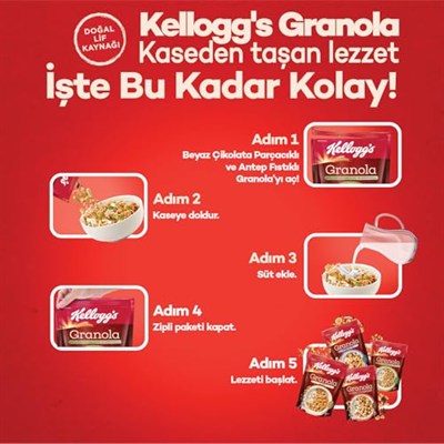 Kelloggs Granola Beyaz Çikolatali & Antep Fıstikli 300 Gr,%46 Yulaf içerir,Lif Kaynağı,Antioksidan içerir,Kahvaltılık Gevrek,Müsli