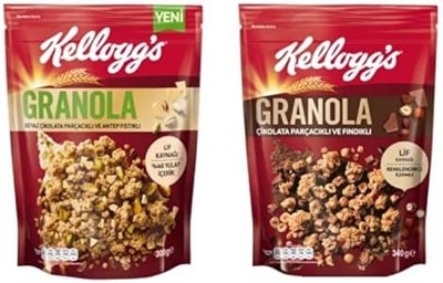 Kelloggs Granola Beyaz Çikolatali Antep Fıstikli 300 Gr & Granola Çikolata Parçacıklı ve Fındıklı 340 Gr
