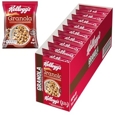 Kelloggs Granola Çikolata Parçacıklı ve Fındıklı 60 Gr x10 Adet,% 45 Yulaf içerir,Lif Kaynağı,%11 Belçika Çikolata Parçaları,Antioksidan içerir,Kahvaltılık Gevrek,Müsli,Atıştırmalık