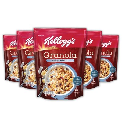 Kelloggs Granola Karışık Meyveli 340 Gr x 5 Adet,%45 Yulaf içerir, Lif Kaynağı,%20 Kurutulmuş Meyve