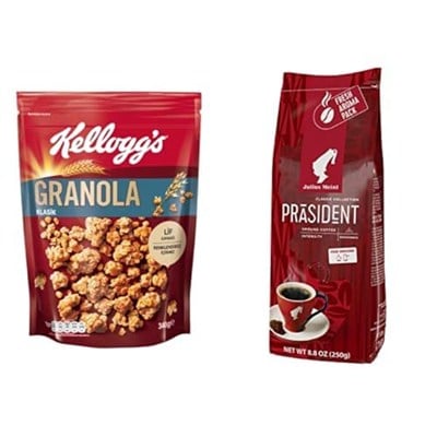 Kelloggs Granola Klasik 340 gr & Julius Meinl President Blend Öğütülmüş Filtre Kahve Orta Kavrulmuş Yumuşak İçim 250 g