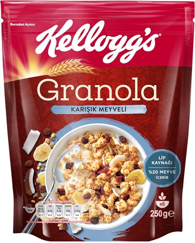 Kelloggs Karışık Meyveli Granola 250 Gr,%42 Yulaf içerir,Lif Kaynağı,%20 Kurutulmuş Meyve