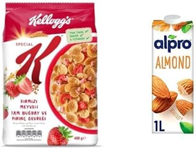 Kelloggs Special K Kırmızı Meyveli Kahvaltılık Tam Buğday ve Pirinç Gevreği 400 Gr & Alpro Badem Bitki Bazlı İçecek 1 L
