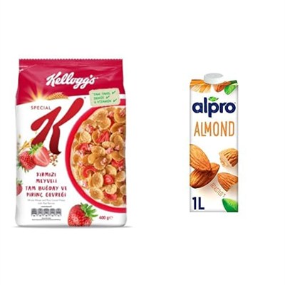 Kelloggs Special K Kırmızı Meyveli Kahvaltılık Tam Buğday ve Pirinç Gevreği 400 Gr & Alpro Badem Bitki Bazlı İçecek 1 L