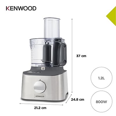 Kenwood Multi Pro Compact Mutfak Robotu FDM316SS - 800 Watt Dayanıklı Motor, 2,1 Lt Mutfak Robotu ve 3 Çelik Disk, 1,2 Lt Cam Smoothie Blender, Entegre Dijital Tartı, Cam Doğrayıcı, Narenciye Sıkacağı