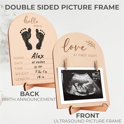 KIBAGA Güzel Ahşap Ultrason Resim Çerçevesi - Şık Çift Taraflı İşaret Hamileliğinizi veya Bebeğinizin Doğumunu Duyurmak İçin Mükemmel - Sevimli Kreş Dekoru Sonogram Fotoğraf Çerçevesi ve İlk Kez Annel