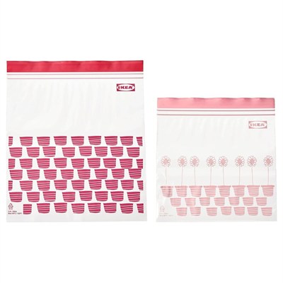 Kilitlenebilir buzdolabı poşeti, kırmızı-pembe, 2,5 lt ve 1,2 lt, 50 adet