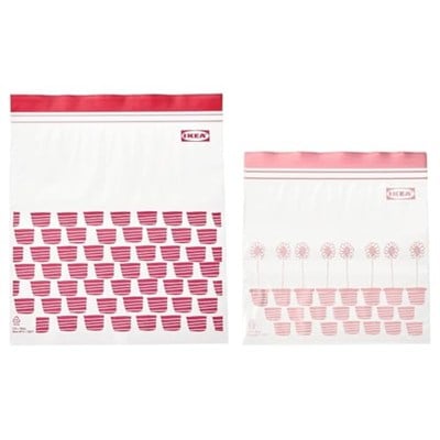 Kilitlenebilir buzdolabı poşeti, kırmızı-pembe, 2,5 lt ve 1,2 lt, 50 adet