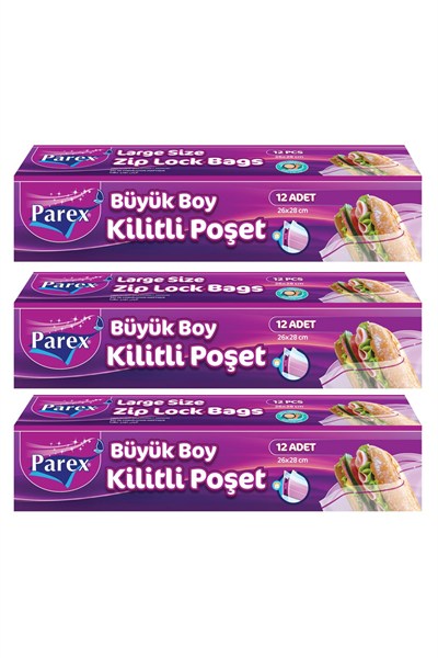 Kilitli Buzdolabı Poşet Büyük Boy 12li 26 x 28 cm Üçlü Set