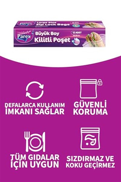 Kilitli Buzdolabı Poşet Büyük Boy 12li 26 x 28 cm İkili Set