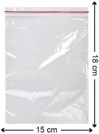 Kilitli Torba 100lü(Tüm Ebatlar) Kilitli Buzdolabı Poşeti Şeffaf Naylon Torba Kilitli Saklama Poşeti (15x18 cm)