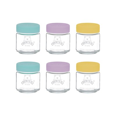 Kilner Silikon kapaklı bebek kavanozları, bebek mamasını dondurmak veya ısıtmak için kap, dondurucu ve mikrodalga fırına uygun, kendi kendinize doldurmanız için kapaklı cam saklama kapları, 6 x 190 ml