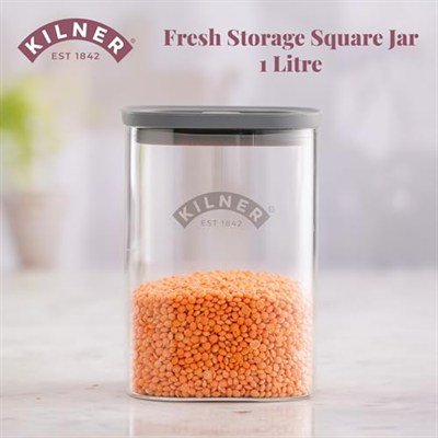Kilner Taze saklama kavanozu, 1 litre cam gıda kabı, vakumlu sızdırmaz kapaklı, BPA içermeyen cam, hava geçirmez, istiflenebilir, kolay dökülen tasarım | Çay, kahve, şeker ve daha fazlası için ideal