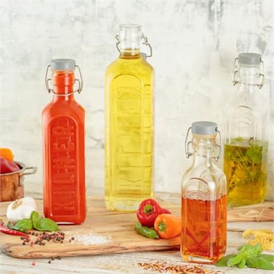 KILNER Ütü şişesi 600 ml | Yağ, meyve suyu ve şurubu muhafaza etmek ve muhafaza etmek için | Silikon conta sayesinde sızdırmaz | Doldurma göstergeli şişe | Şişe kıskaç kilit