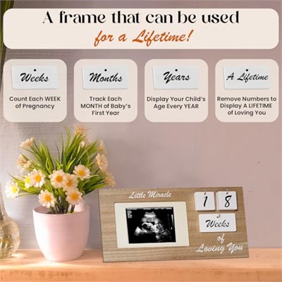 Kilometre Taşı İzleyicili Ultrason Resim Çerçeveleri - Sayma Fayansları ile Çok Kullanımlı Bebek Sonogramı Resim Çerçevesi - Güzel Ahşap Ultrason Resim Çerçevesi veya Ultrason Fotoğraf