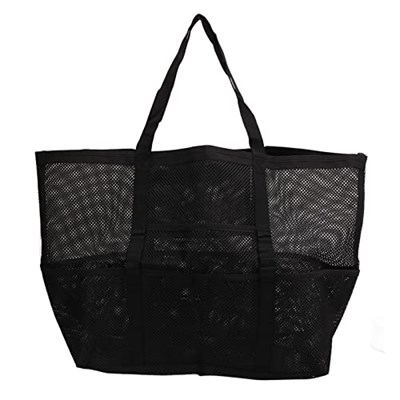 KIMISS Çok Fonksiyonlu Naylon Omuz Plaj Çantası Plaj, Seyahat, Kamp Için Katlanabilir El Çantası Paketleme Esasları Için Büyük Kapasiteli Su Geçirmez Örgü Tote (BLACK)