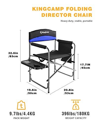 KingCamp Campingstuhl Regiestuhl mit Seitenablage und Seitentasche Übergroßer Gepolsterter Sitz belastbar bis 180 kg