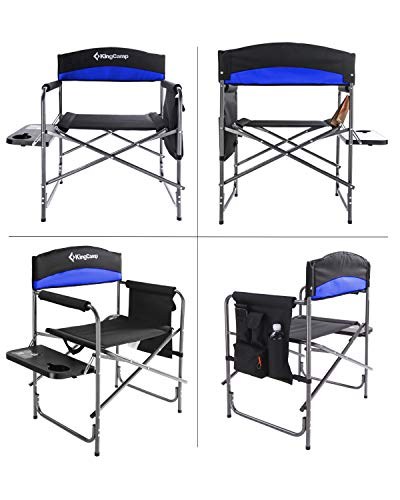 KingCamp Campingstuhl Regiestuhl mit Seitenablage und Seitentasche Übergroßer Gepolsterter Sitz belastbar bis 180 kg