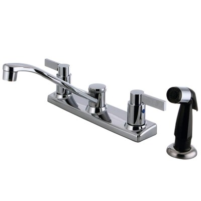 Kingston Brass FB2122NDL NuvoFusion Mutfak Bataryası, 2 Kollu, 20 cm Centerset, Yan Püskürtücülü, Parlak Krom