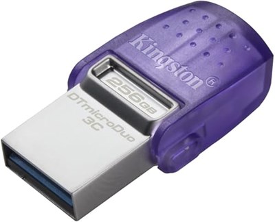 Kingston DataTraveler microDuo 3C USB Bellek 256GB USB Gen 3 Type-C ve Type-A - DTDUO3CG3/256GB, Mor + Gümüş - Seçenekler: 64GB, 256GB, 128GB