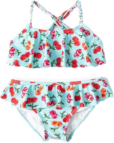 Kirazlı Bikini Seti 2 Parça Fırfırlı Çapraz Askılı