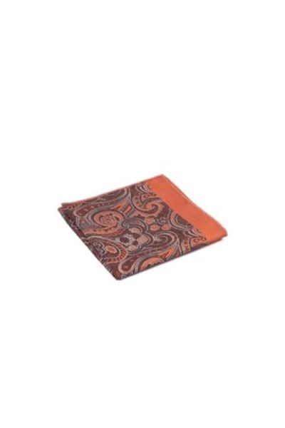 Kiremit Beyaz Şal Motif Desen Kravat Mendil Set