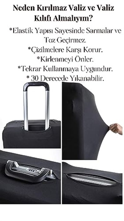 Kırılmaz Valiz Kılf Set Orta Boy Siyah Polipropilen Gövdeli 8683255012411
