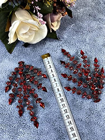 Kırmızı Çift Yapraklı Helen Model Kına Tacı Saç Aksesuarı