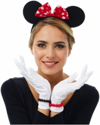 Kırmızı Fiyonklu Minnie Mouse Tacı Ve Beyaz Eldiven Seti