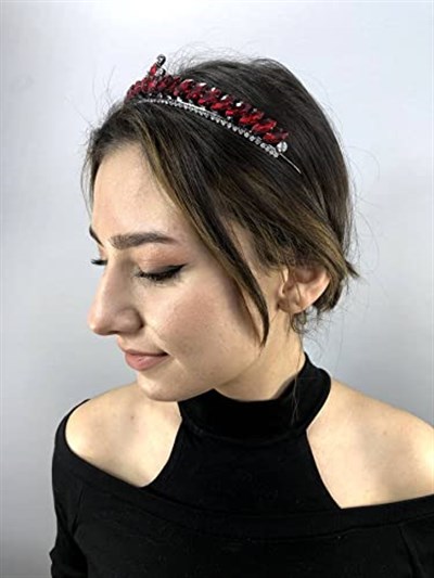 Kırmızı Gümüş Taşlı İsabella Model Kına Tacı