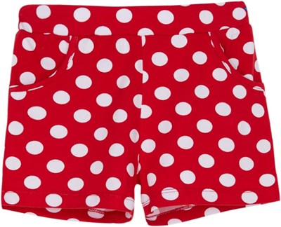 Kırmızı Kız Çocuk Polka-Dot Desen Cepli Şort
