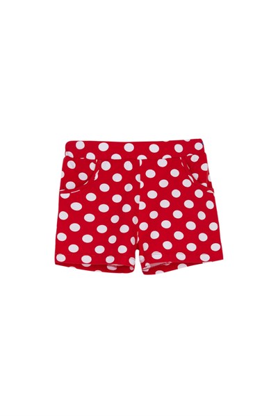 Kırmızı Kız Çocuk Polka-Dot Desen Cepli Şort