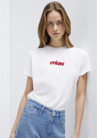 Kırmızı Miav Baskılı Beyaz Tişört Regular Fit/Normal Kesim 1610622-86417