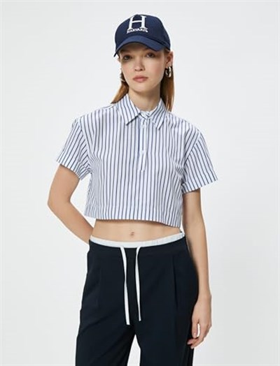 Kısa Kollu Gömlek Crop Düğmeli Klasik Yaka Slim Fit