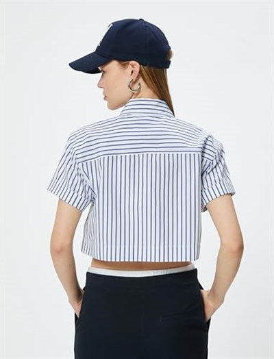 Kısa Kollu Gömlek Crop Düğmeli Klasik Yaka Slim Fit
