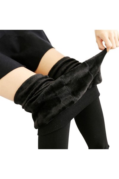 Kışlık Sıcak Tutan Termal Peluş Tayt Içlik Siyah Panduf (Siyah/M/L)