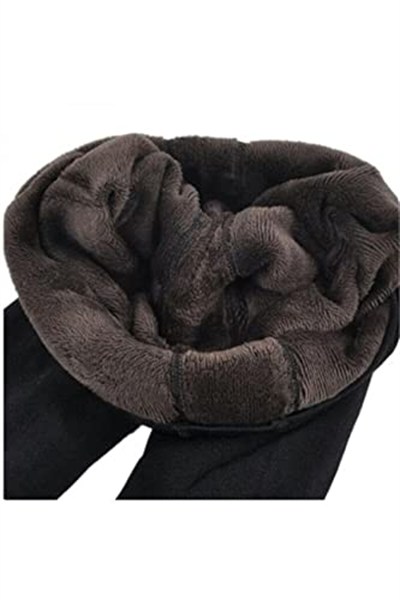 Kışlık Sıcak Tutan Termal Peluş Tayt Içlik Siyah Panduf (Siyah/XL-XXL)
