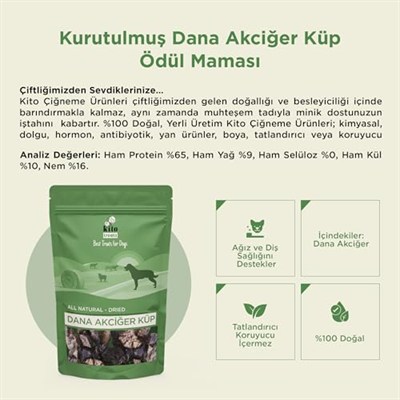 Kito Dana Akciğer Küp Atıştırmalık Köpek Ödül Maması%100 Doğal, Glutensiz, Organik 100 gr (Dog Treat)