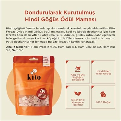 Kito Freeze Dried Hindi Göğüs Köpek Ödül Maması%100 Doğal, Glutensiz 30 gr(Dog Treat)