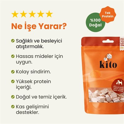 Kito Freeze Dried Tavuk Göğüs Kedi ve Köpek Ödül Maması%100 Doğal, Glutensiz 30 gr(Cat&Dog Treat)
